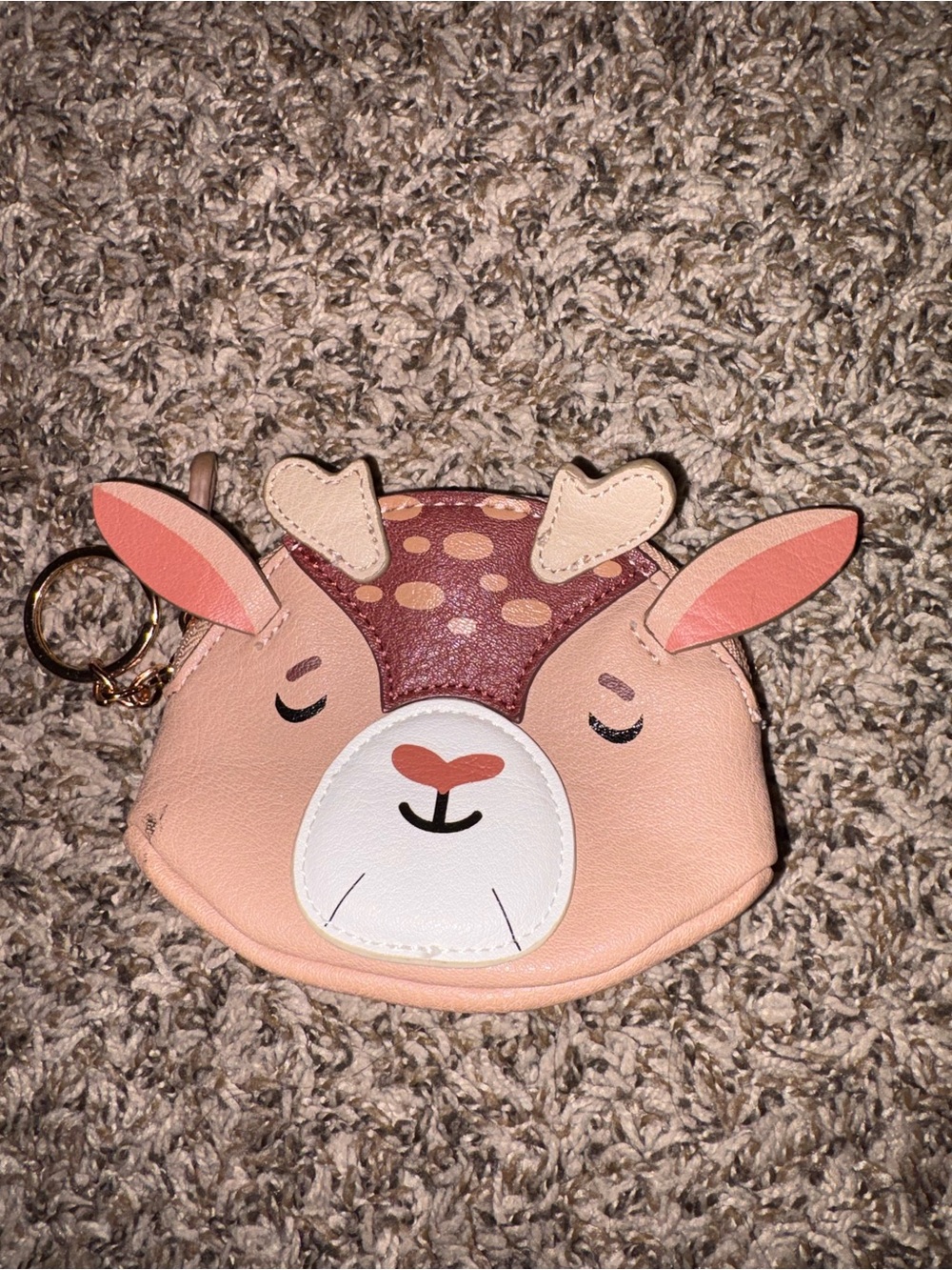 LC Lauren Conrad Peachy Brown Deer Coin Pouch w Keyring